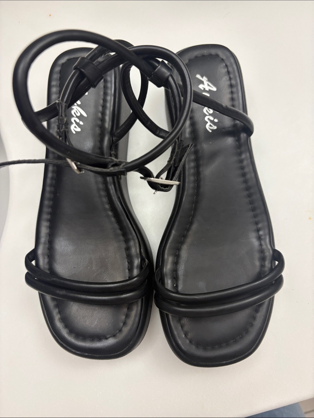 Annie Black Strappy Square-Toe Women's Sandals